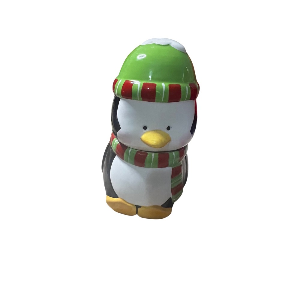 SCM Designs Penguin Ceramic Candy Dish Container with Lid Christmas Holiday 8"
